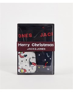 Набор в подарочной упаковке из 3 предметов новогодние боксеры брифы и носки темно синего цвета и с п Jack & jones