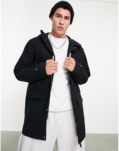 Черное шерстяное пальто с капюшоном и двумя карманами Originals Jack & jones