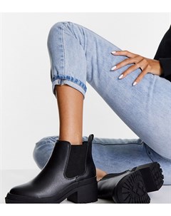 Черные массивные ботинки челси для широкой стопы на плоской подошве New look wide fit