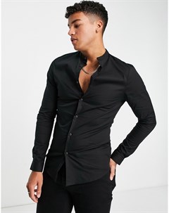 Черная рубашка облегающего кроя с воротником на пуговице Asos design
