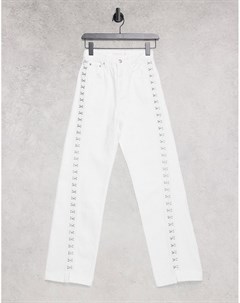 Белые прямые джинсы с отделкой крючками и петлями в стиле 90 х Topshop