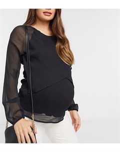 Черная шифоновая блузка для беременных и кормящих мам с запахом с элементами для кормления Mamalicio Mamalicious