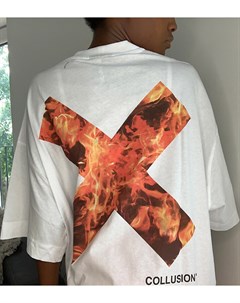 Белая футболка с логотипом и принтом огня Unisex Collusion