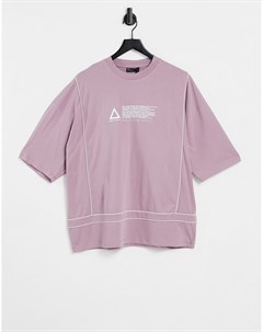 Розовато лиловая oversized футболка с принтом логотипа на груди и окантовкой Asos unrvlld spply