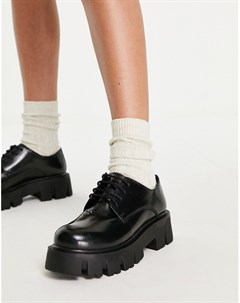 Черные кожаные туфли на массивной плоской подошве и со шнуровкой Marcos Asos design