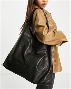 Черная премиум сумка в стиле oversized из кожи на плечо с узлом Topshop