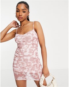 Сетчатое розовое платье мини с размытым звериным принтом и сборками по бокам Miss selfridge