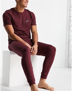 Комплект одежды для дома из футболки и джоггеров бордового цвета New look