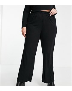 Черные брюки с широкими штанинами в рубчик от комплекта Vero moda curve