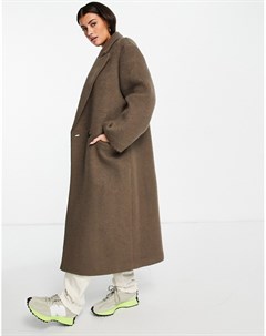 Коричневое пальто в мужском стиле с начесом Asos design