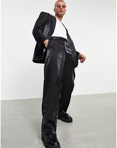 Черные строгие брюки с широкими штанинами из блестящей ткани Asos design