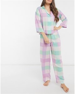 Пижамный комплект из рубашки с длинными рукавами и брюк из модала в разноцветную клетку Asos design