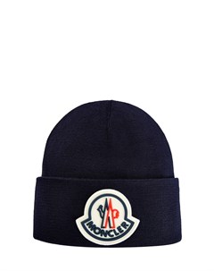 Шерстяная шапка с отворотом и макро логотипом из фетра Moncler