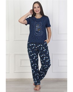 Жен пижама Звездный кот Синий р 50 Оптима трикотаж