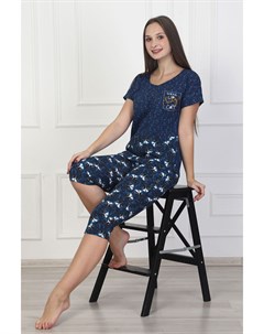 Жен пижама Звездный кот Синий р 62 Оптима трикотаж