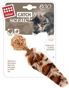 Игрушка 75439 Catch Skratch eco Плетеный мячик с колокольчиком и с хвостом с кошачей мятой для кошек Gigwi