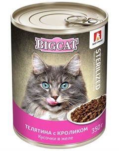 Консервы Big Cat Sterilized кусочки в желе с телятиной и кроликом для кошек 350 г Телятина и кролик Зоогурман