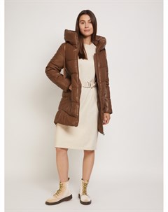 Тёплое пальто из экокожи с капюшоном Zolla