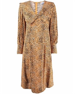Платье с объемным воротником и леопардовым принтом Ganni