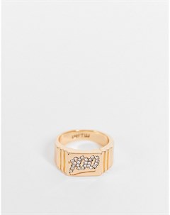 Золотистое кольцо печатка с цифрой 100 Wftw