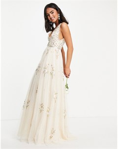 Свадебное платье макси цвета слоновой кости с цветочной вышивкой Petunia Needle & thread
