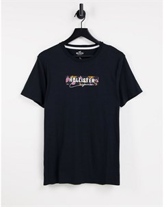 Черная футболка с логотипом с бабочкой на груди и спине Hollister