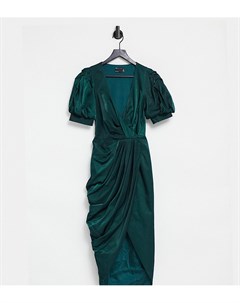 Фактурное платье миди с запахом драпировкой и пышными рукавами ASOS DESIGN Tall Asos tall