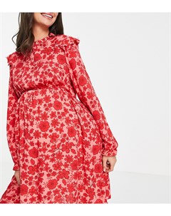 Красное платье мини с оборками и цветочным принтом New look maternity