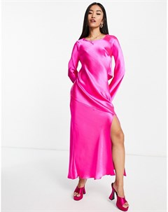 Атласное вечернее платье розового цвета с драпировкой на спине Topshop