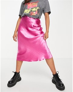Ярко розовая атласная юбка миди косого кроя в стиле комбинации Asos design