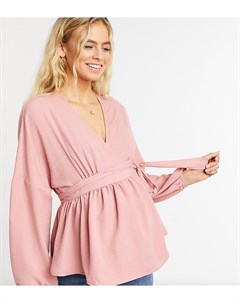 Розовая блузка с длинными рукавами и запахом спереди ASOS DESIGN Maternity Asos maternity