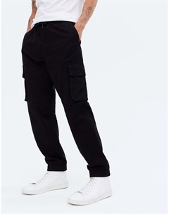 Черные брюки карго с манжетами New look