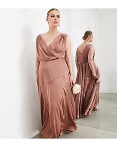 Атласное платье макси коричневато розового цвета с запахом на лифе Curve Asos edition