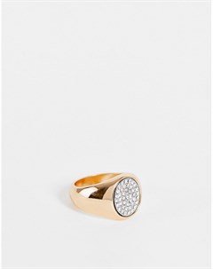 Золотистое кольцо печатка со стразами Asos design