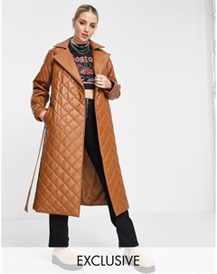 Коричневое стеганое пальто из искусственной кожи Inspired Reclaimed vintage