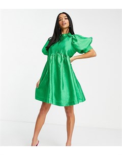 Ярко зеленое платье мини из тафты с объемными рукавами Pieces petite