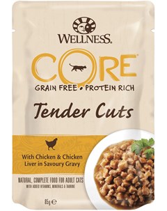 Паучи Tender Cuts в соусе для кошек 85 г Кусочки курицы и куриной печени Wellness core