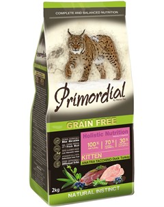 Сухой корм Grain Free Cat Kitten беззерновой для котят 2 кг Утка и индейка Primordial