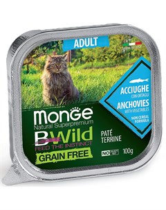 Консервы Cat Bwild Grain free из анчоусов с овощами для кошек 100 г Рыба Monge