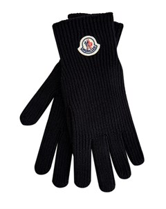 Шерстяные перчатки эластичной вязки с логотипом из фетра Moncler