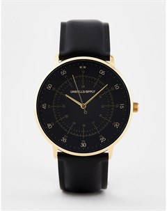 Классические часы с делениями золотистого цвета и черным ремешком из искусственной кожи Asos design