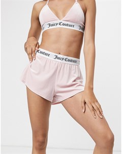 Розовые бархатные шорты с логотипом на эластичном поясе от комплекта Juicy couture