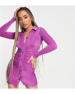 Фиолетовое облегающее платье рубашка из фактурной ткани Asyou