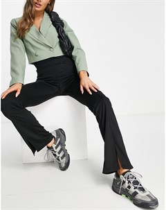 Черные зауженные брюки из эластичного трикотажа с завышенной талией и разрезами спереди Hourglass Asos design