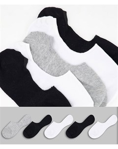 Набор из 5 пар невидимых носков с нескользящей лентой черные белые серые Asos design