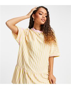 Платье футболка в стиле oversized в полоску лаймового и розового цвета с оборкой по низу Petite Asos design