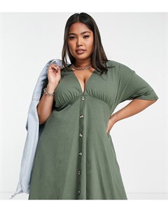 Чайное платье цвета хаки на роговых пуговицах ASOS DESIGN Curve Asos curve