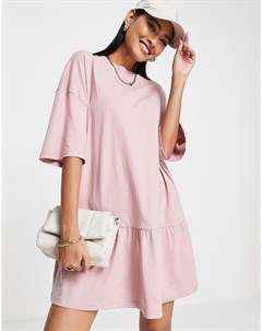 Розовое платье футболка в стиле oversized с оборками по краю Asos design