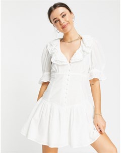 Белое чайное платье миди на пуговицах с вышивкой ришелье и отделкой Asos design