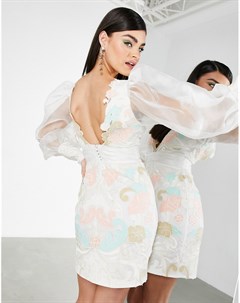 Платье мини из органзы пастельных тонов с вышитой аппликацией Asos edition